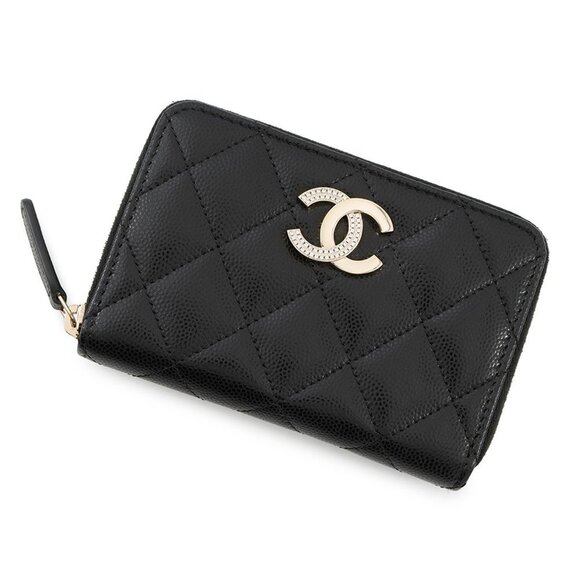 CHANEL Handbags - CHANEL Authentic Black Caviar Leather Logo Wallet